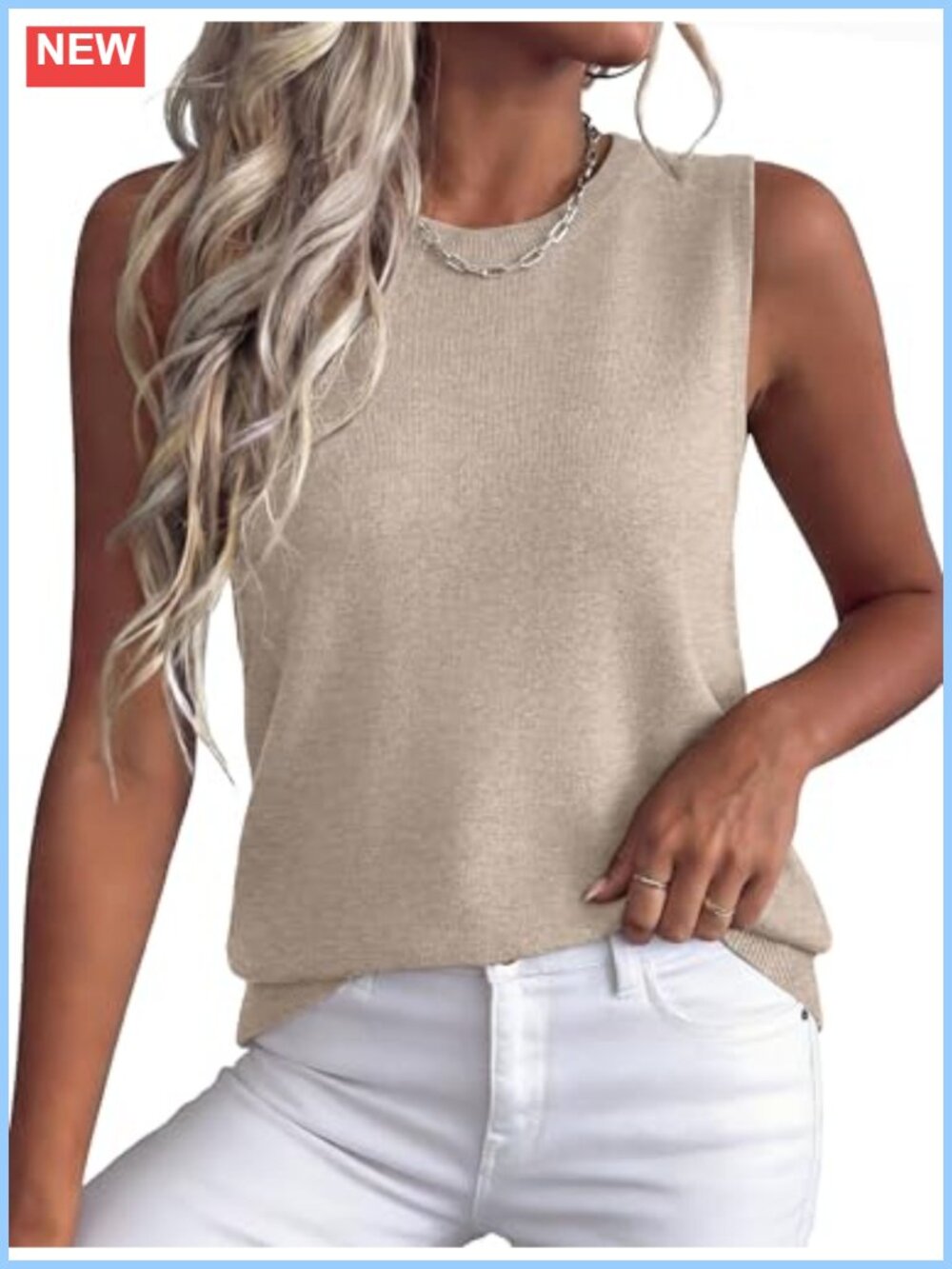 Sweater Vest Crewneck Ribbed Knit Tank Top Sleeveless Summer Business Casual